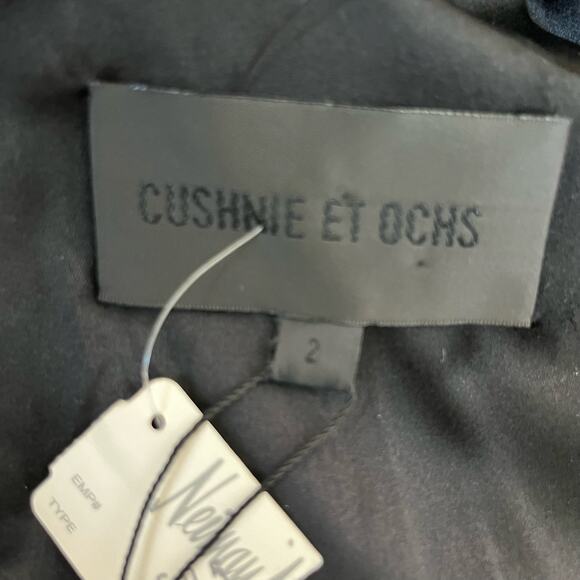 Cushnie et Ochs Black Wool Blend Jacquard Deep V Tiered A-Line Mini Dress 2 NWT - Picture 3 of 16